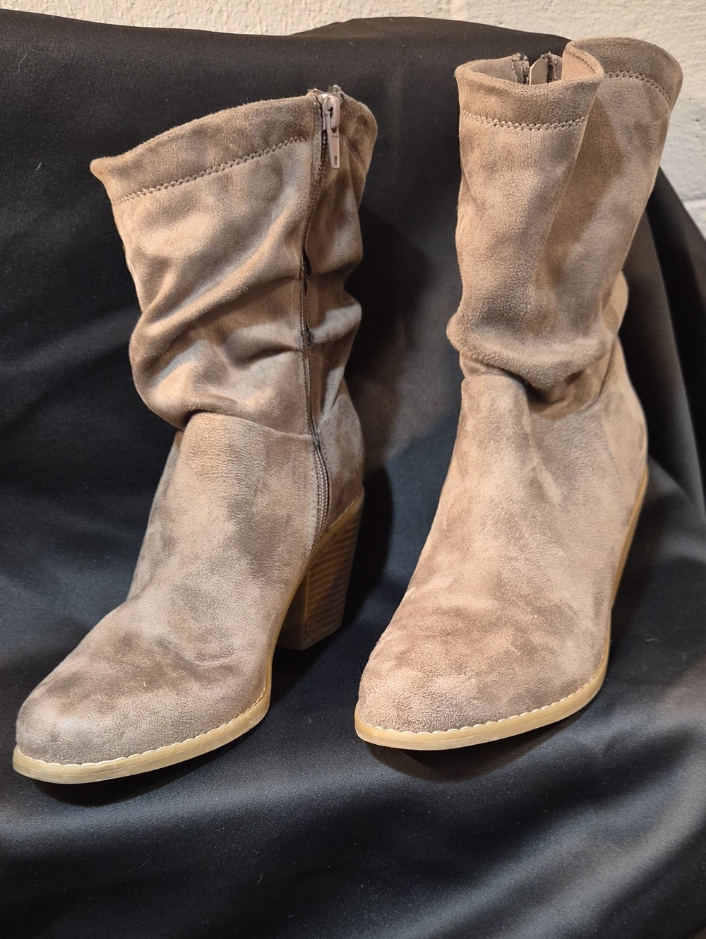 a.n.a Taupe Suede Slouch Block Heel Boots